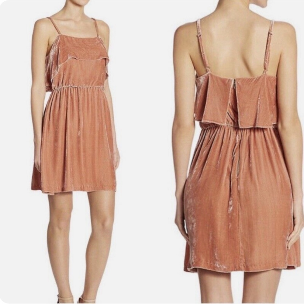 NWT Alice + Olivia Alexis Ruffle Top Rose Tan Velvet Mini Dress Silk Blend Sz 6